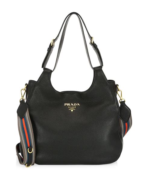 black prada calf skin pleated hobo bag|Black Leather Hobo Bag .